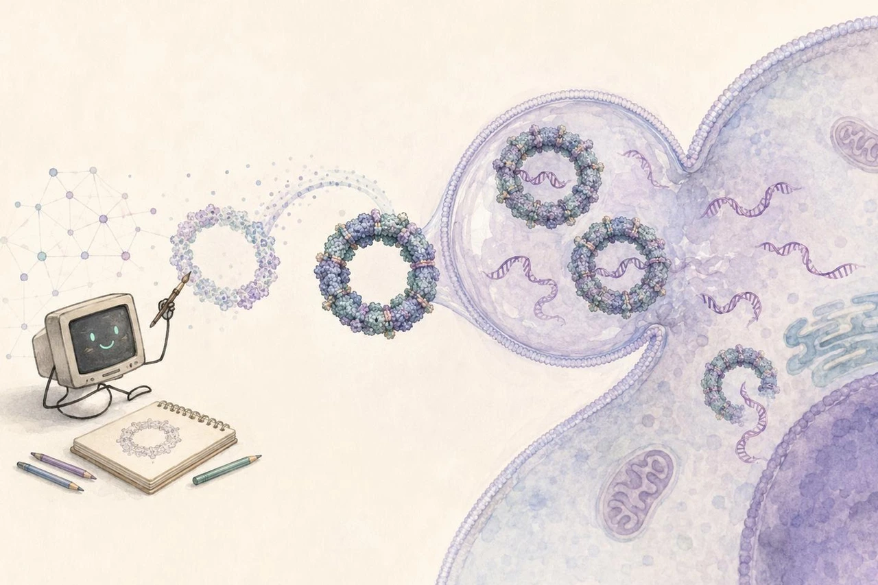Proteinbausteine mit synthetischen Proteinstrukturen als RNA-Transporter werden mithilfe generativer KI entworfen_Helles Bild