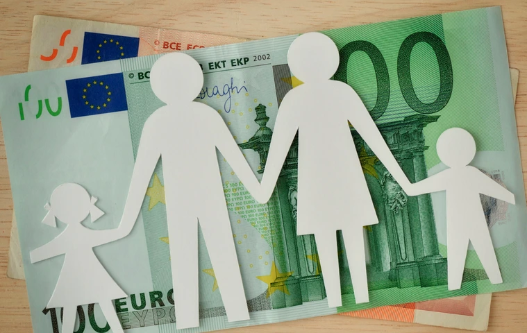 Paper family cut-out on euro banknotes - Family budget concept