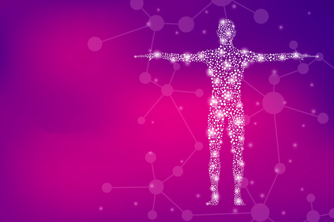 Abstract human body with molecules DNA. Medicine, science and technology concept. Vector illustration.