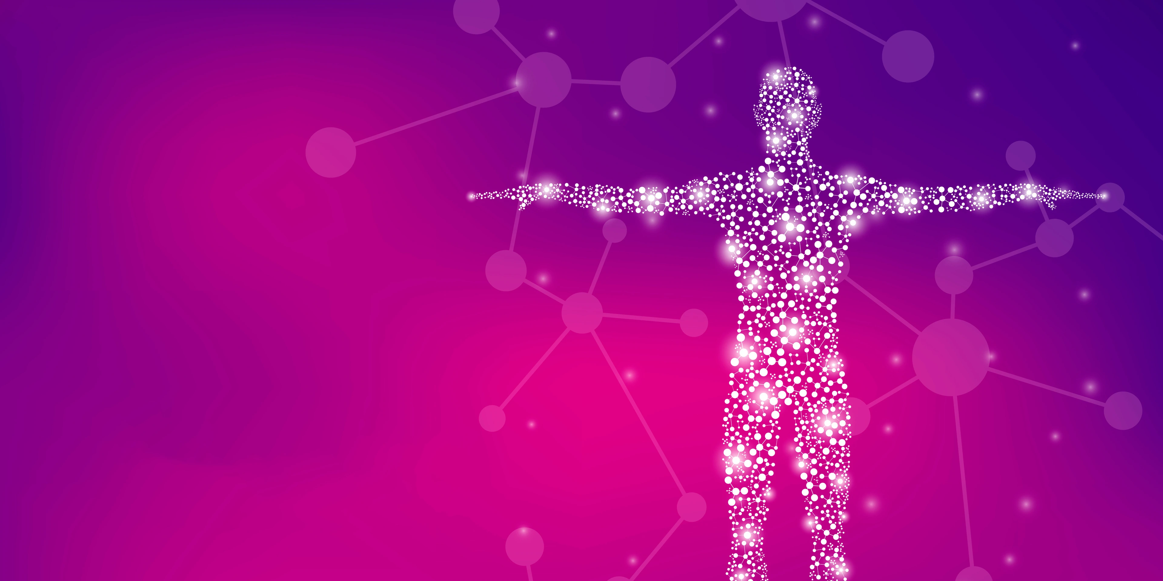 Illustration of human body with molecules