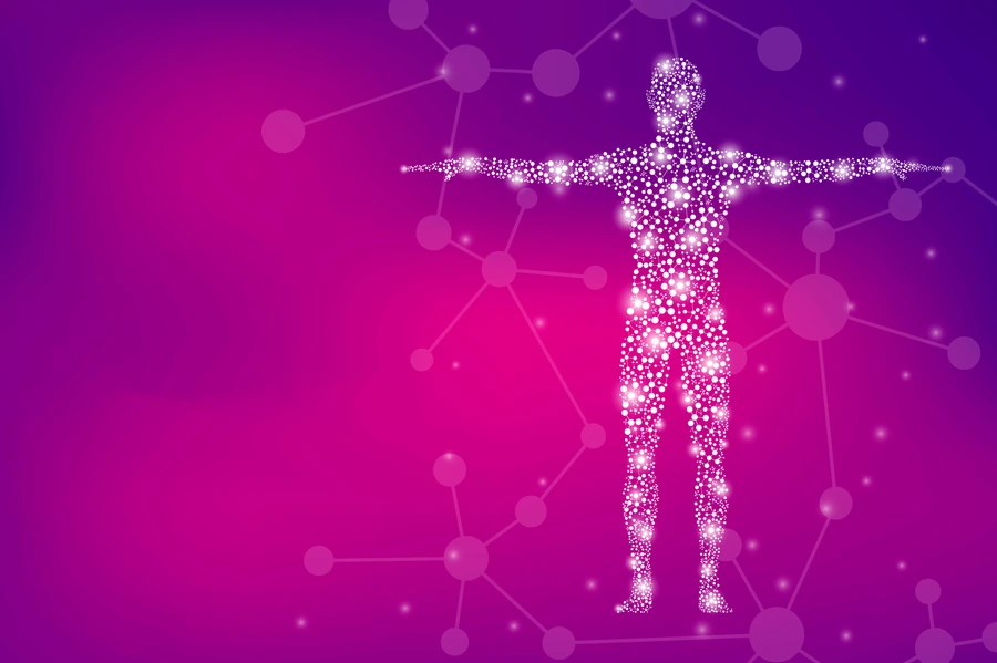 Abstract human body with molecules DNA. Medicine, science and technology concept. Vector illustration.