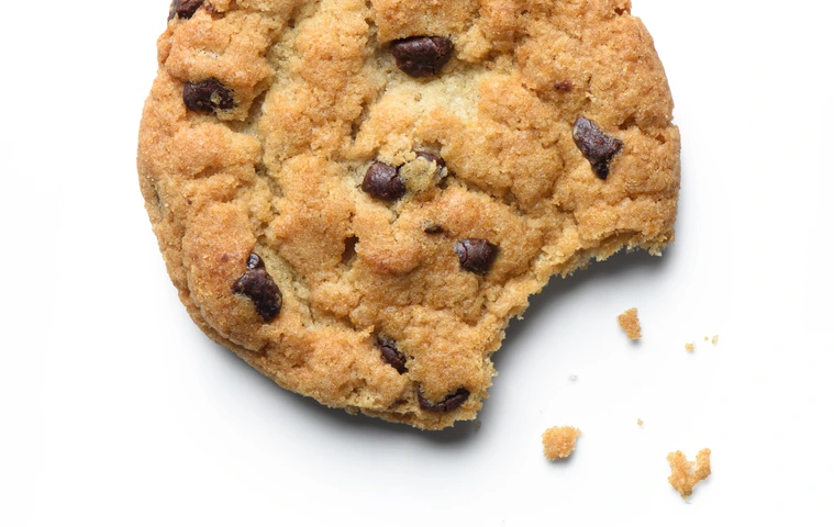 Chocolate chip cookie being devoured