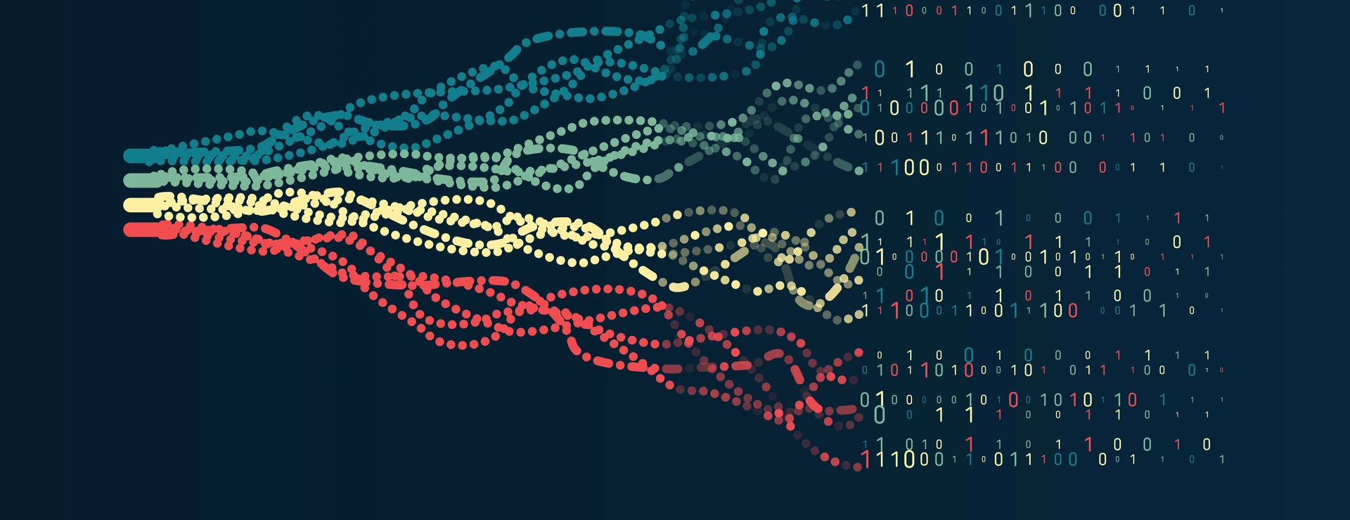 Dynamic array of information consisting of multi-colored lines and waves