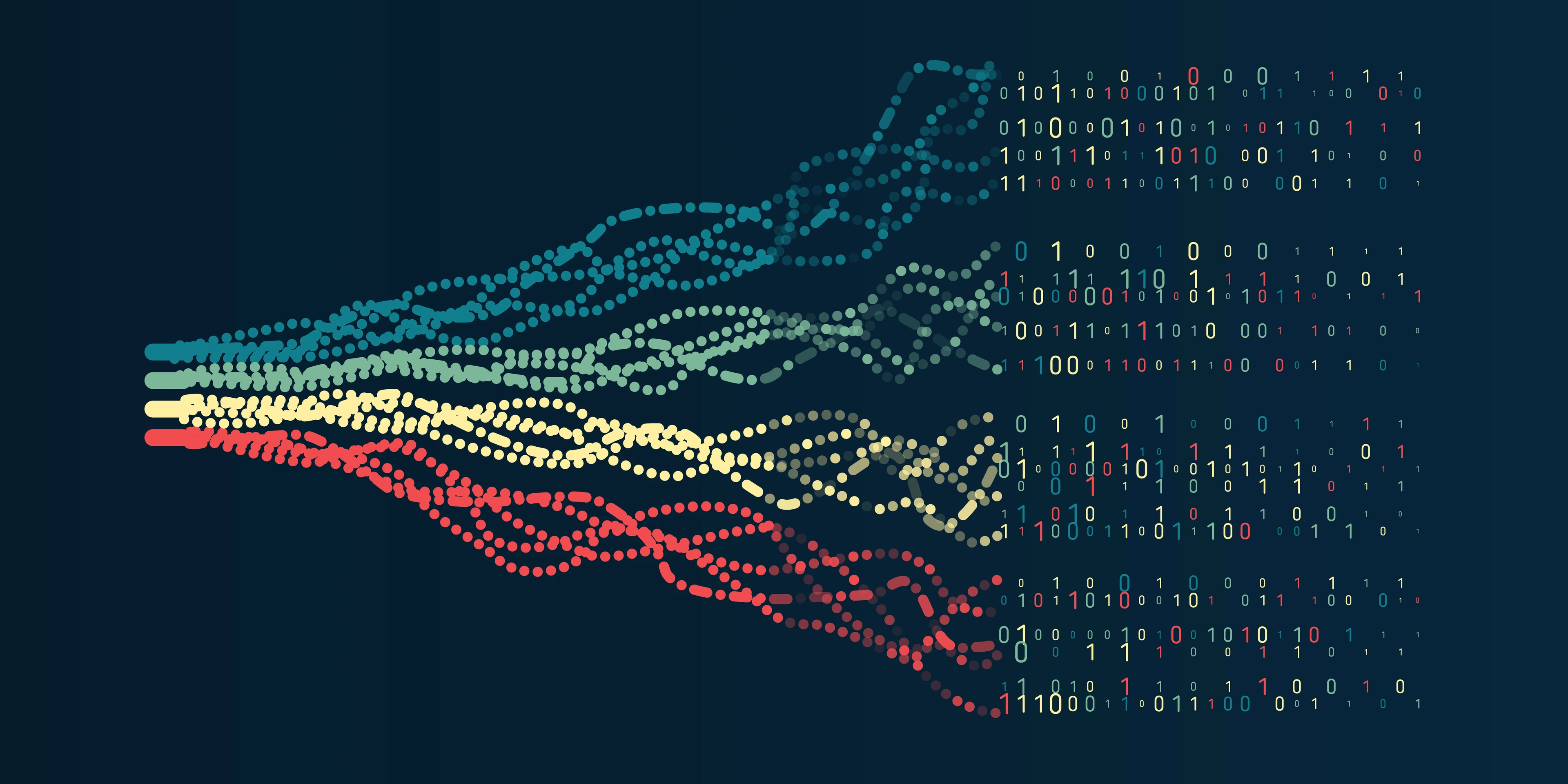 Dynamic array of information consisting of multi-colored lines and waves