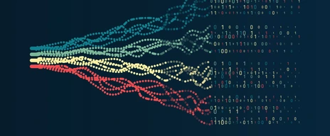 Dynamic array of information consisting of multi-colored lines and waves