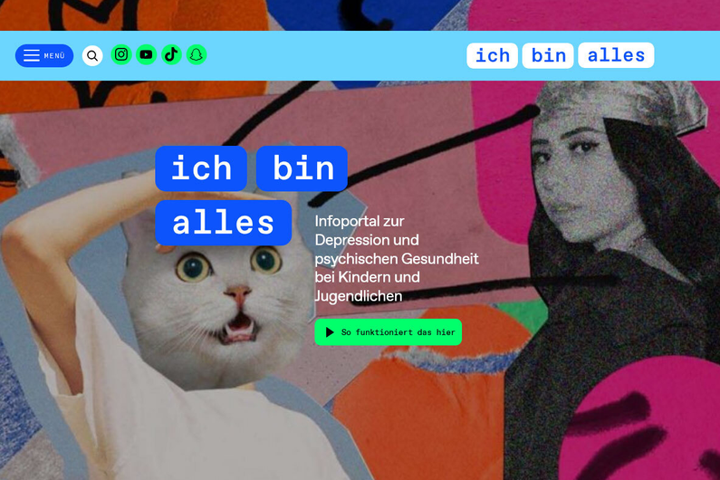 Ein Screenshot der Startseite des Infoportals "ich bin alles"