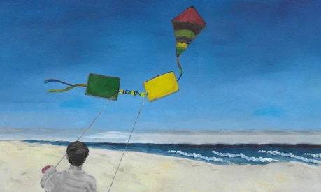 Coverart-Drachensteigen lassen am Strand