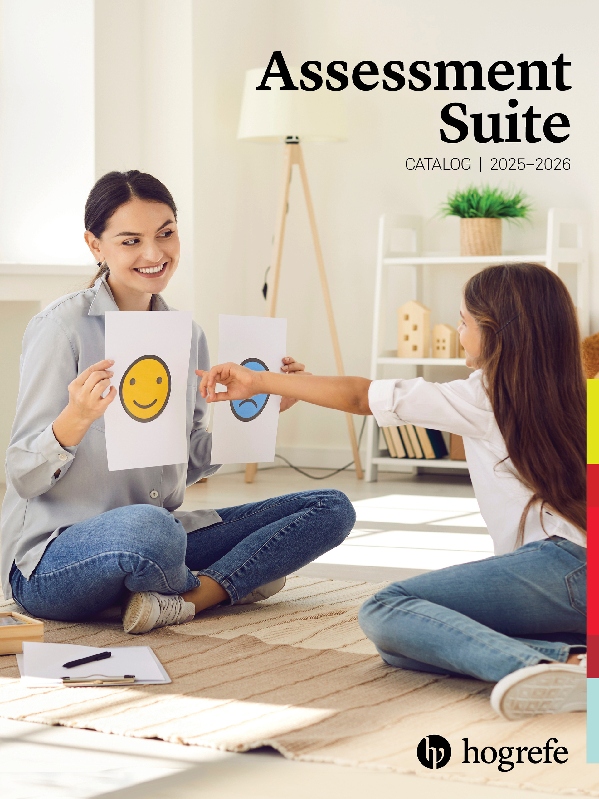Image of Assessment Suite Catalog cover that features a younger girls selecting a emotion picture from an adult female