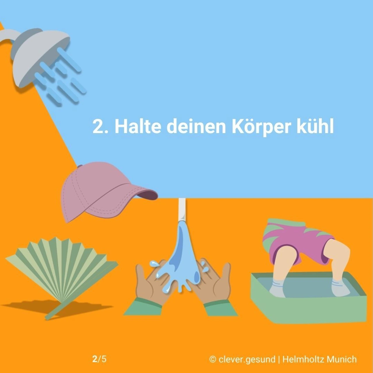 Die Grafik illustriert den Hitzetipp "Halte deinen Körper kühl"