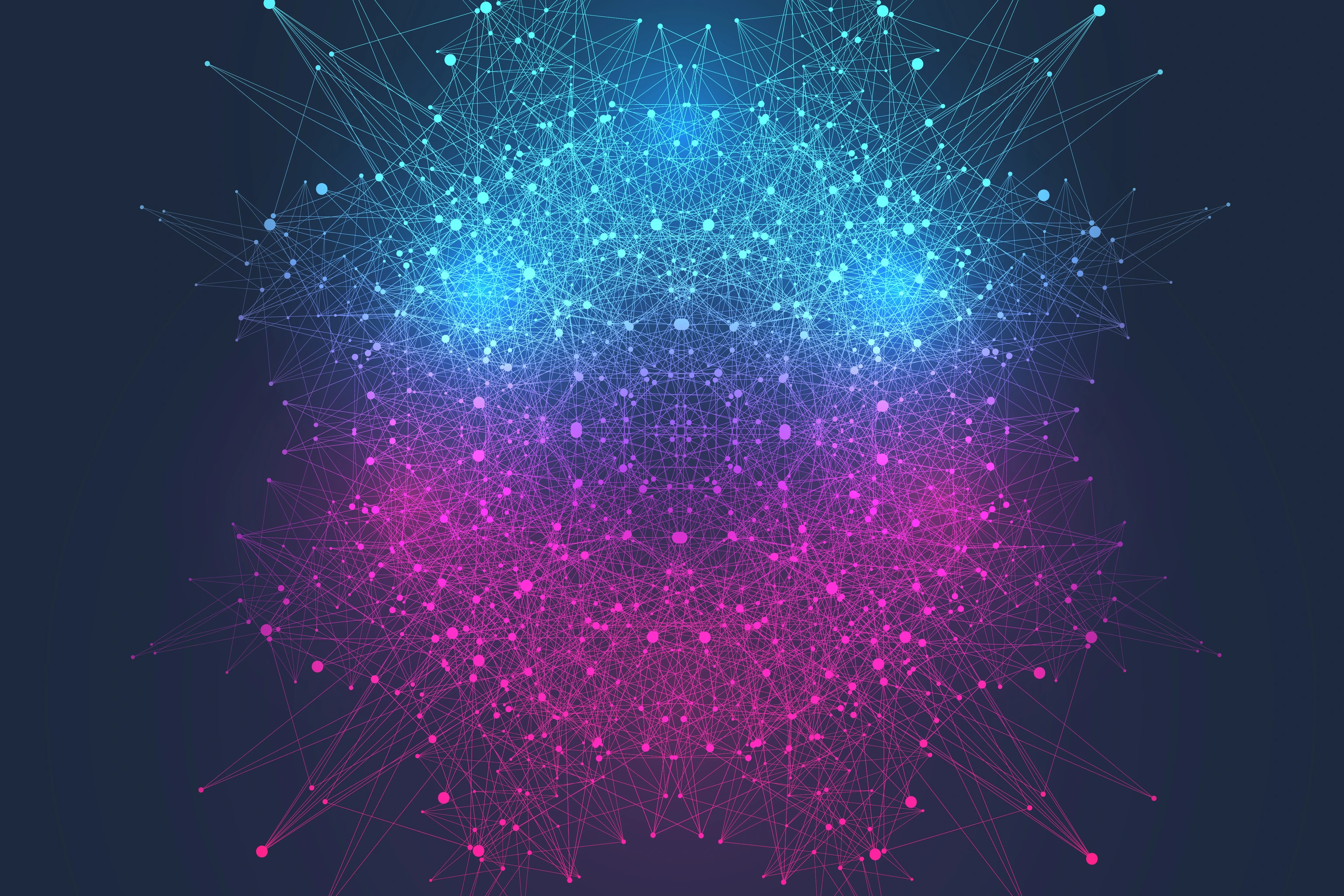 Scientific vector illustration quantum computer technology. Plexus fiction effect. Deep learning artificial intelligence. Big data algorithms visualization. Quantum explosion background