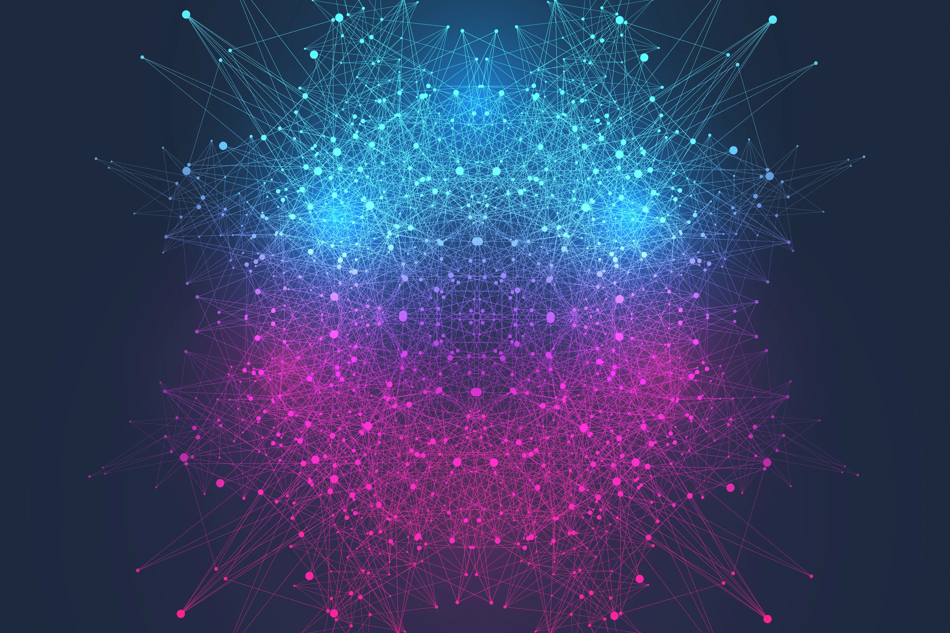 Scientific vector illustration quantum computer technology. Plexus fiction effect. Deep learning artificial intelligence. Big data algorithms visualization. Quantum explosion background