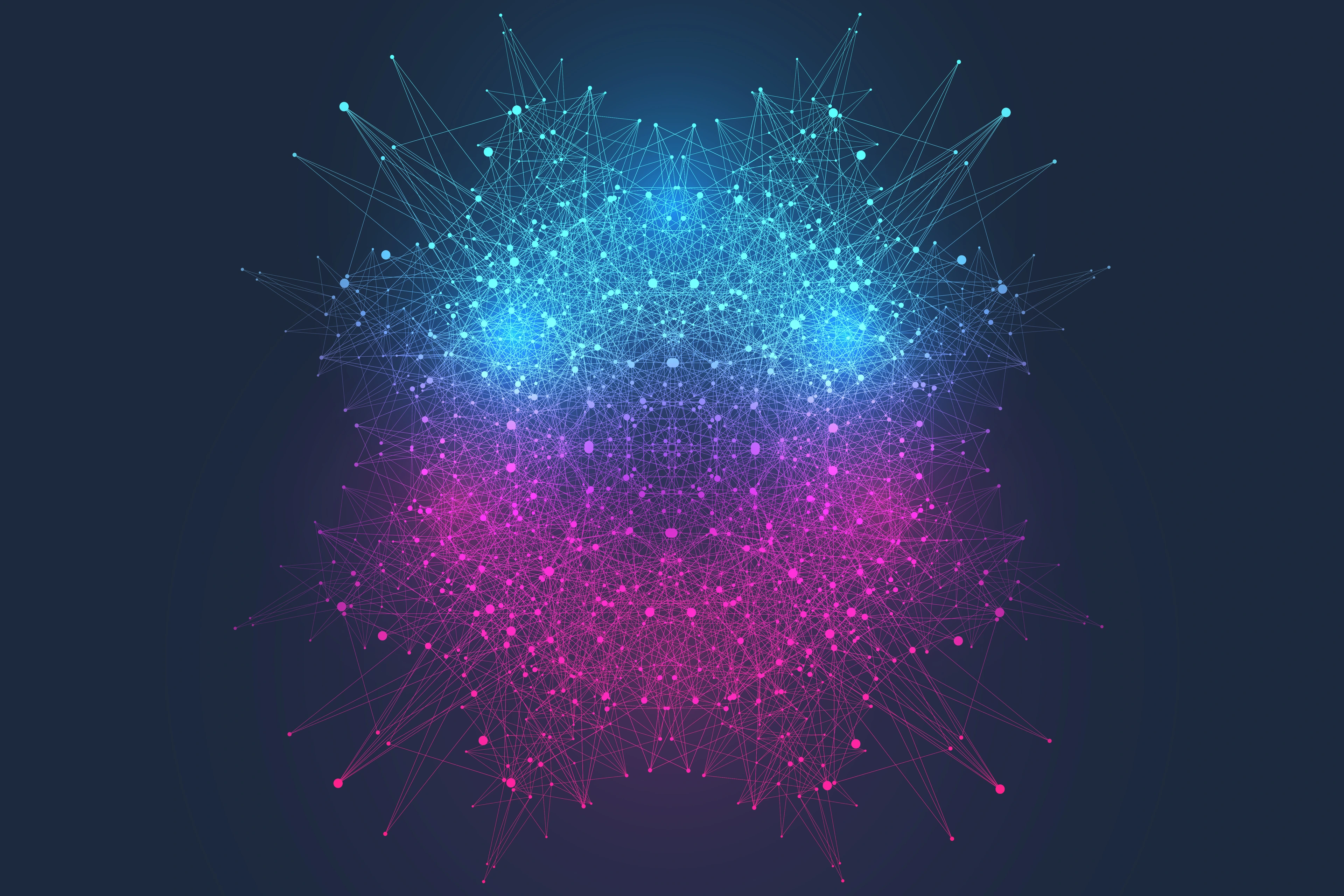 Scientific vector illustration quantum computer technology. Plexus fiction effect. Deep learning artificial intelligence. Big data algorithms visualization. Quantum explosion background.