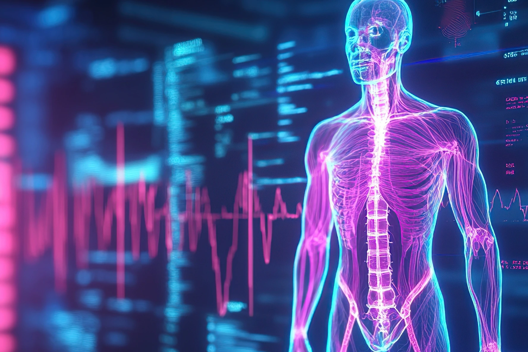 Digital Human Anatomy Scan. Futuristic Human Body Analysis Interface with Holographic. Medical health care of future. AI generated image
