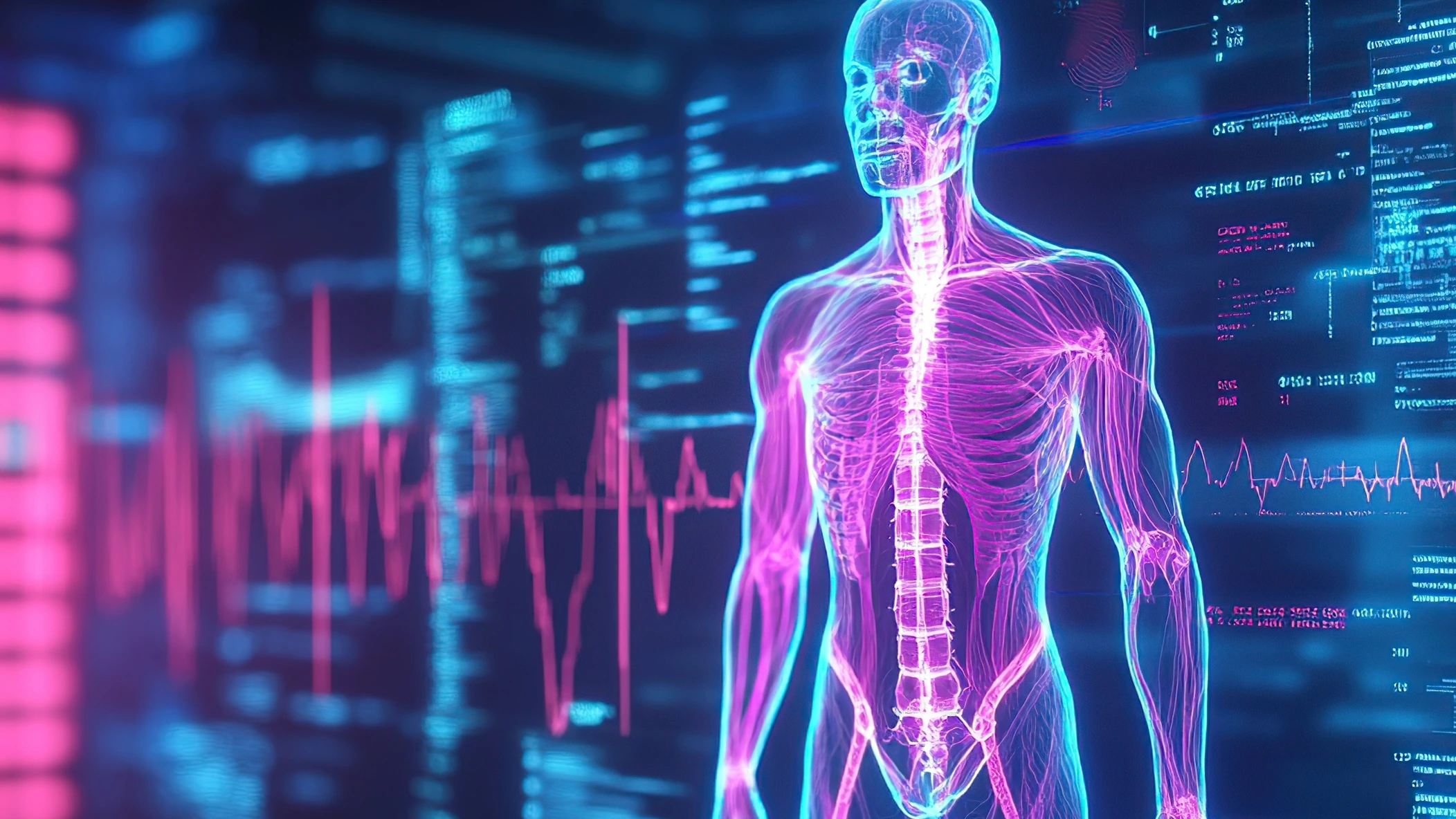 Digital Human Anatomy Scan. Futuristic Human Body Analysis Interface with Holographic. Medical health care of future. AI generated image