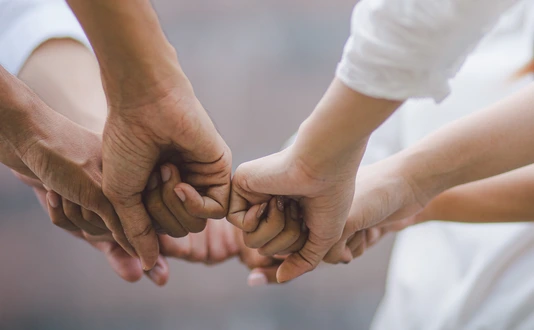 Panoramic teamwork business join hand together concept, Business team standing hands together, Volunteer charity work. People joining for cooperation success business.