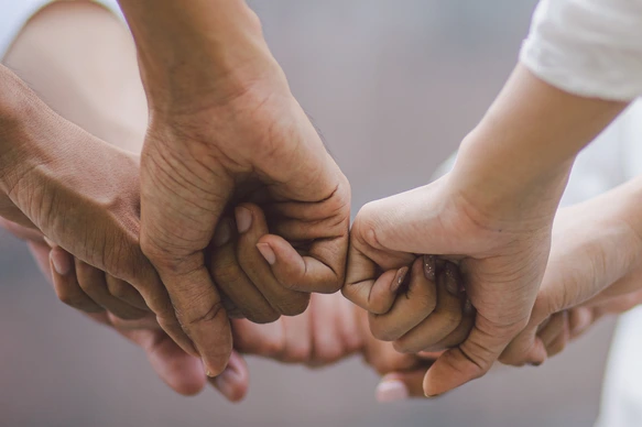 Panoramic teamwork business join hand together concept, Business team standing hands together, Volunteer charity work. People joining for cooperation success business.