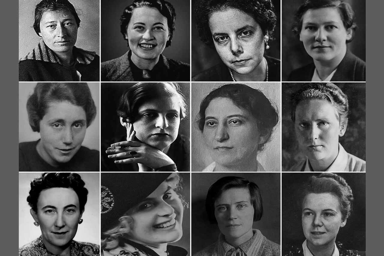 Eine Collage mit schwarz-weiß-Fotos mit Frauenköpfen aus unterschiedlichen Zeitaltern