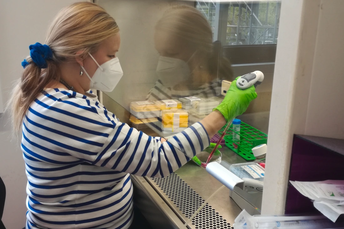 Anna Dumitriu working in the cell culture.