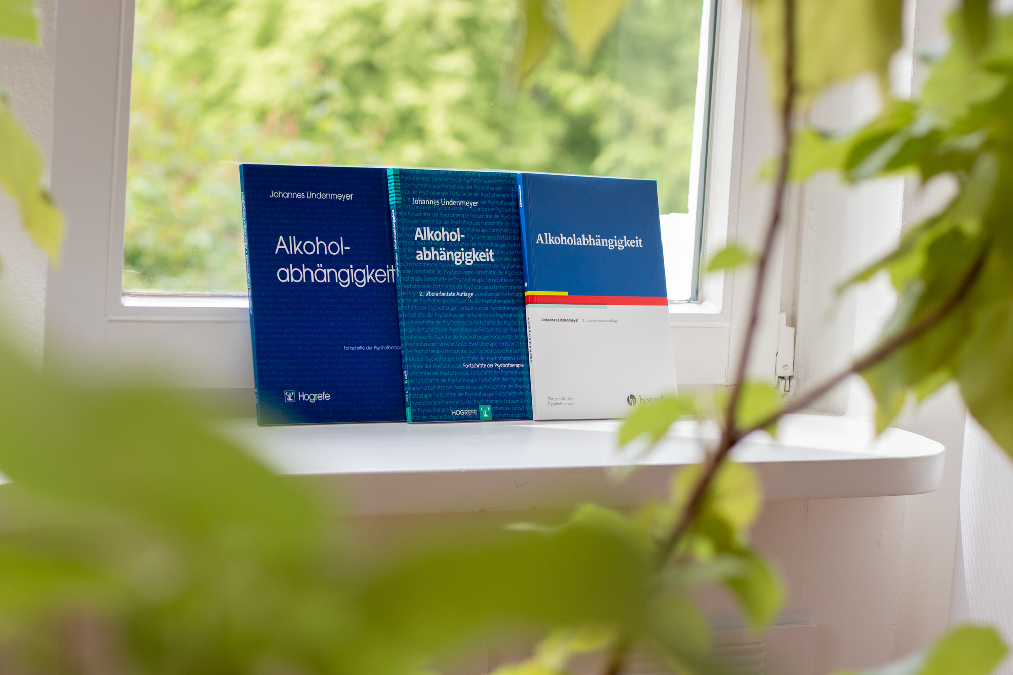 Ein Foto, dass drei Bücher zeigt, es handelt sich um die drei früheren Auflagen des Bandes "Alkoholabhängigkeit"