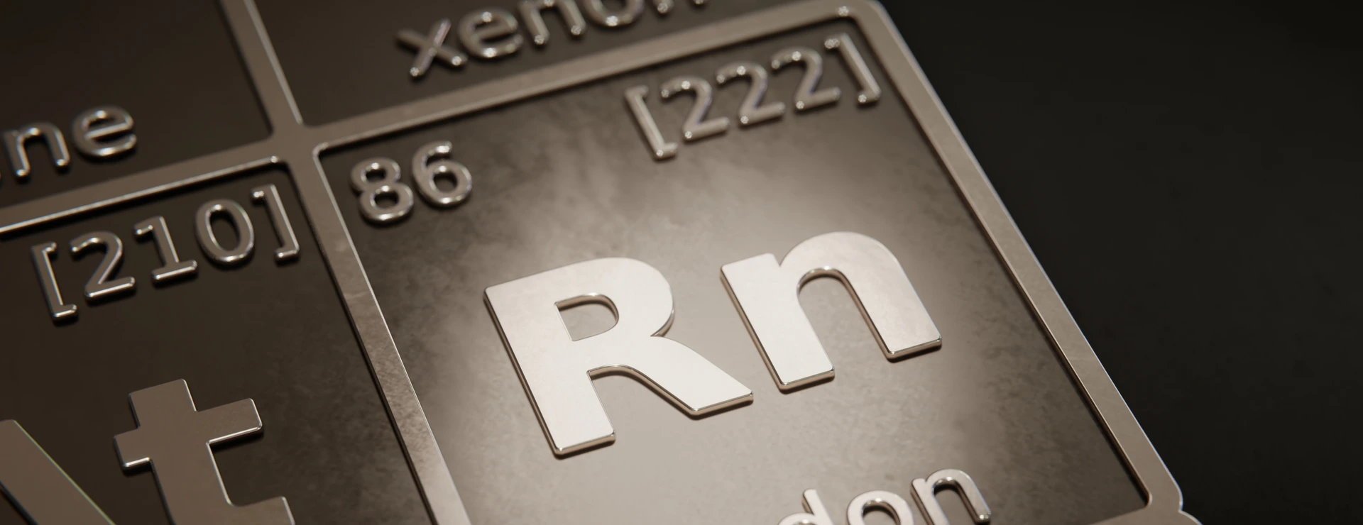 Highlight on chemical element Radon in periodic table of elements. 3D rendering