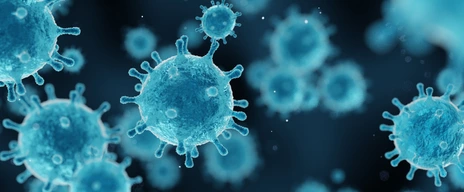 corona virus 2019-ncov flu outbreak, covid-19 3d banner illustration, microscopic view of floating influenza virus cells