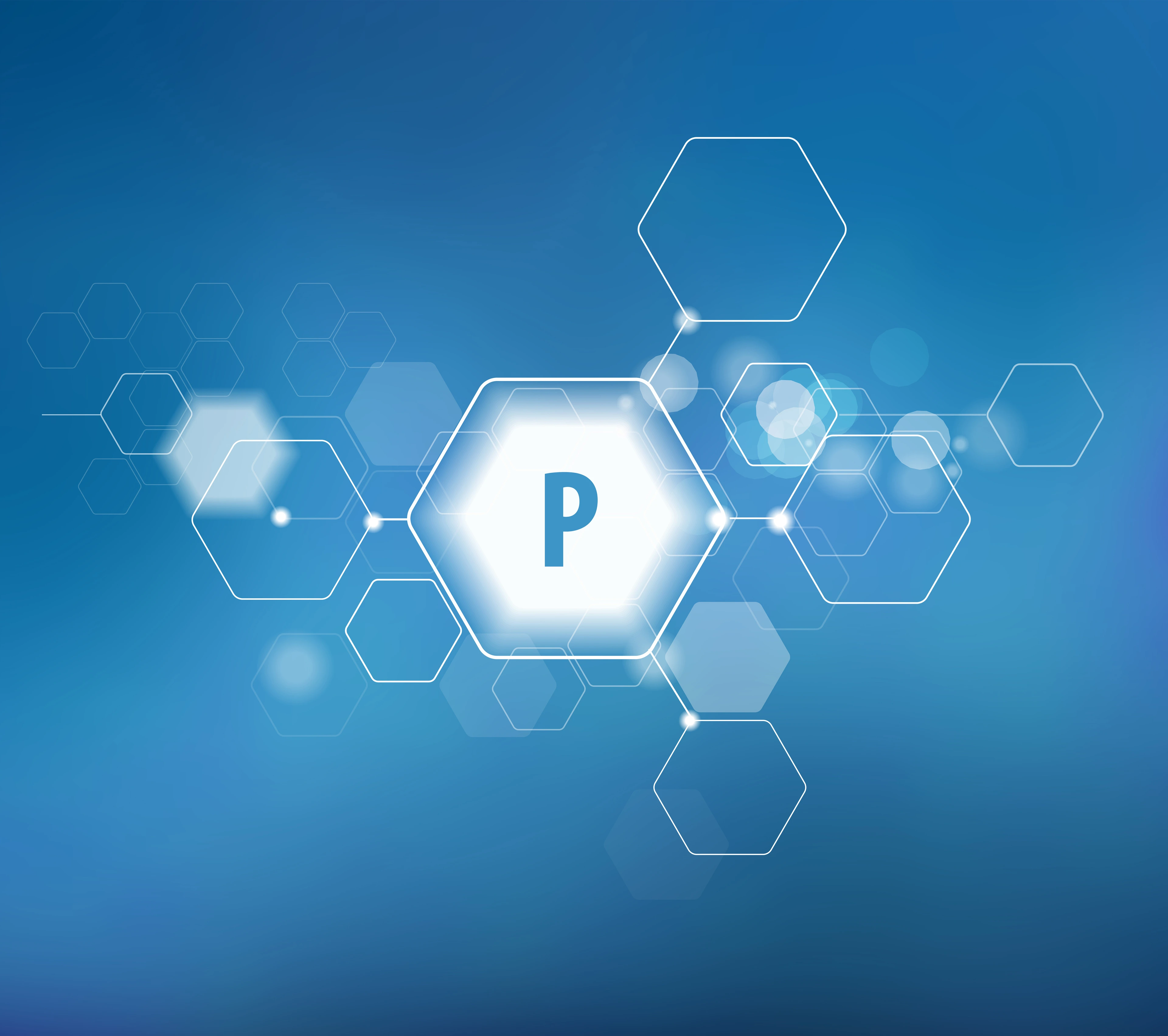 Phosphorus. Abstract template for structural diagram. Blue background.