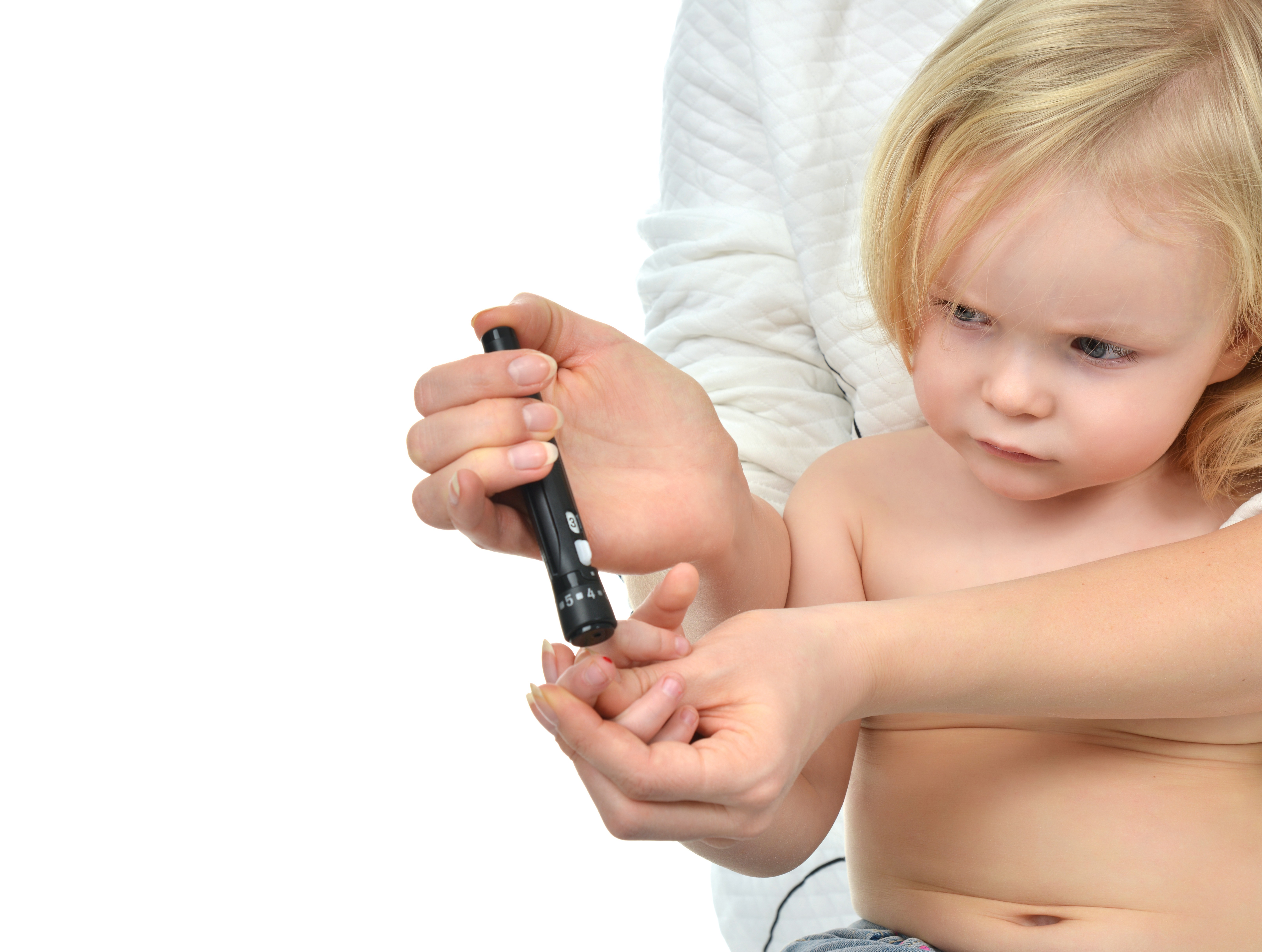 Doctor prick Diabetes baby toddler finger for glucose sugar measuring