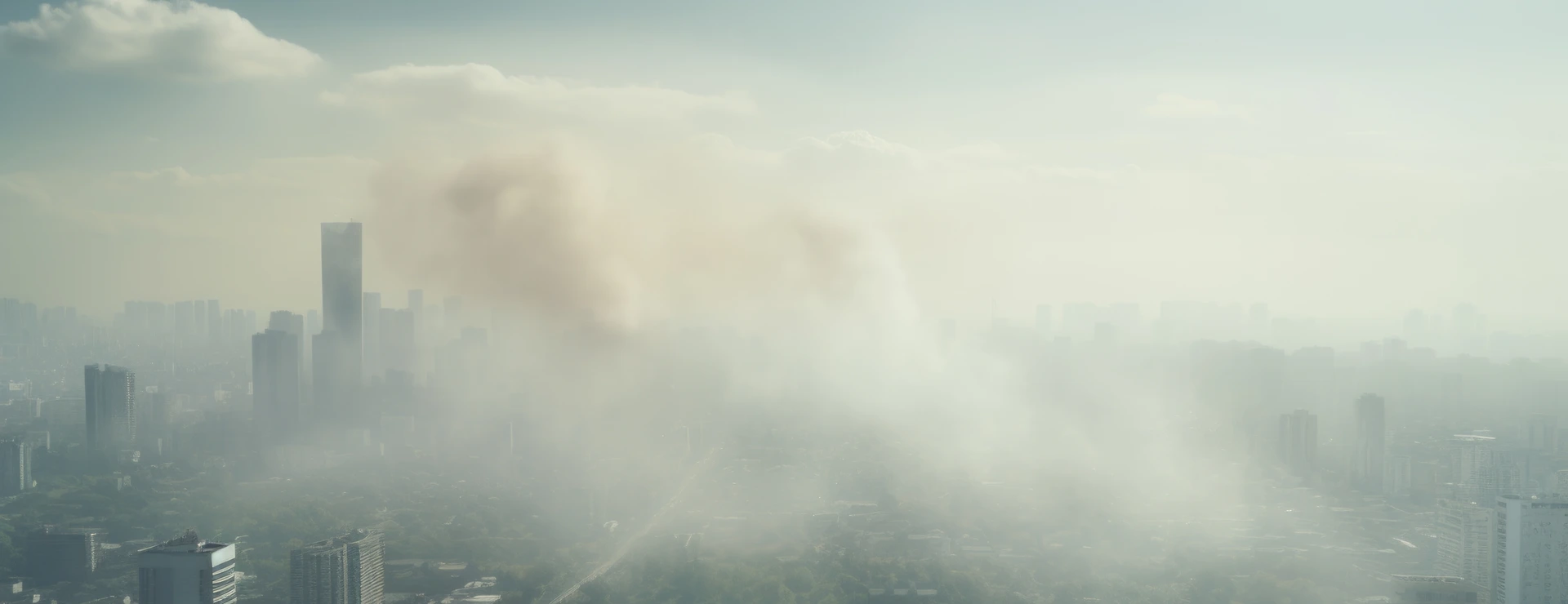 Large city with visible air pollution and smog or fog