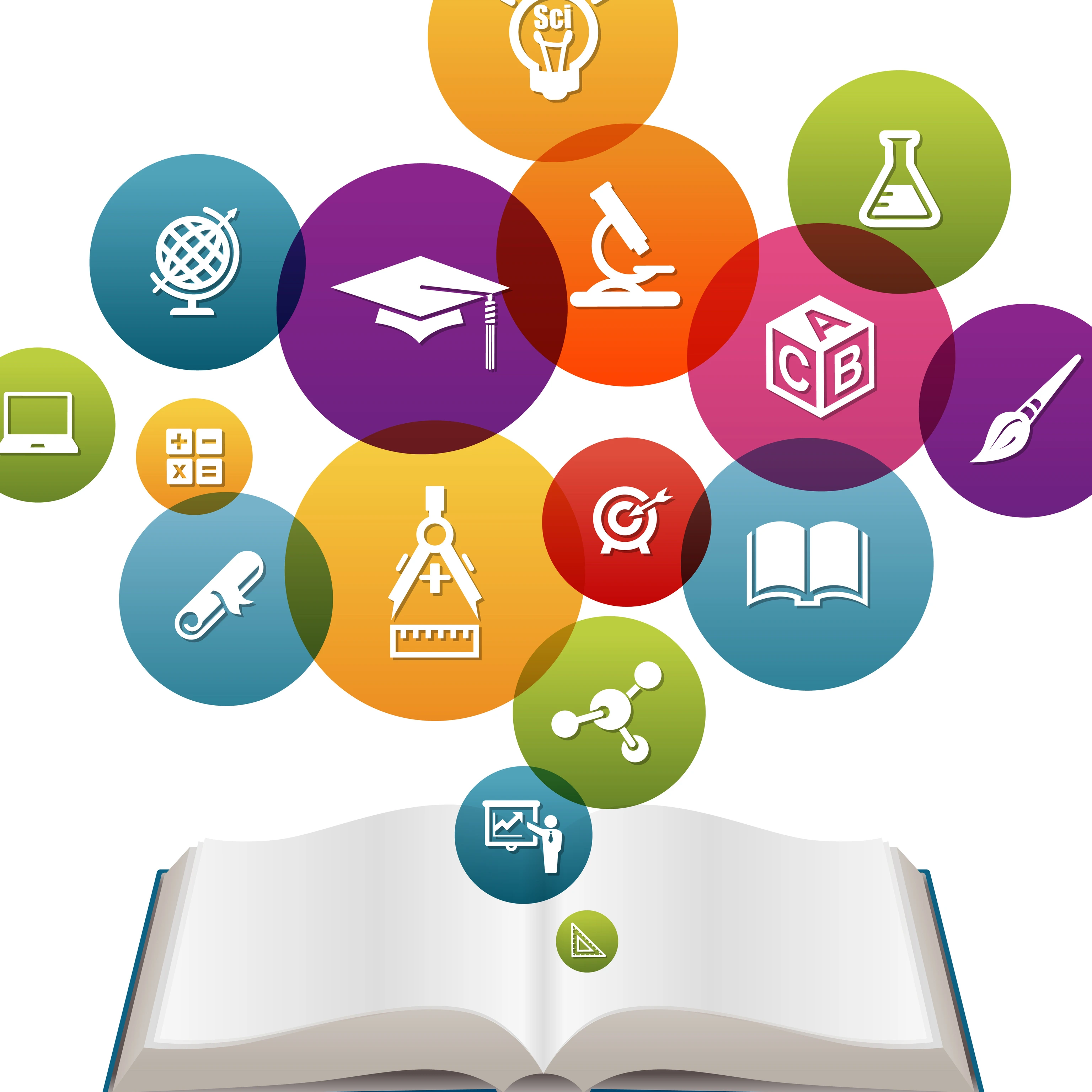 Open book with Education iconsg