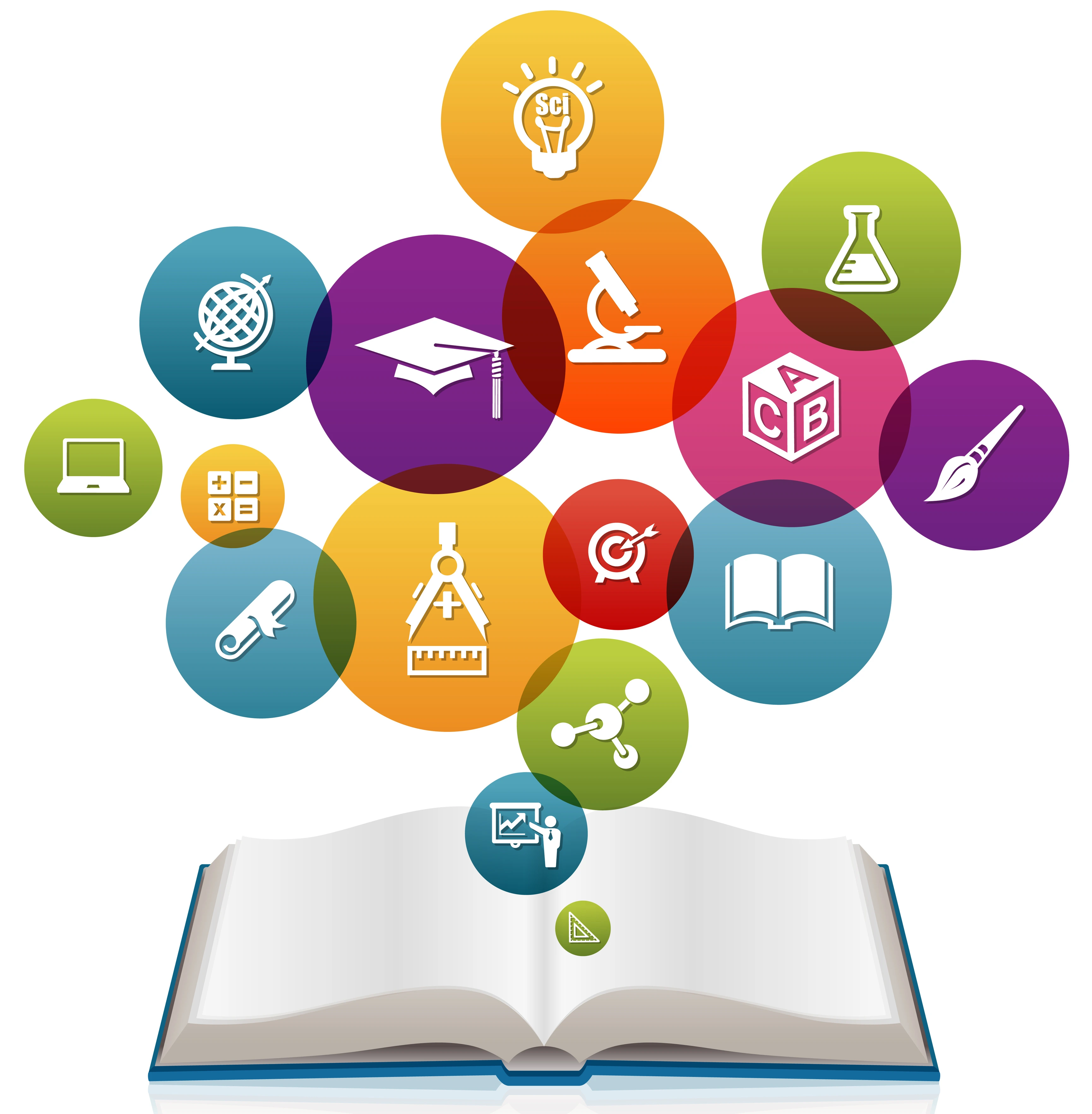 Open book with Education iconsg