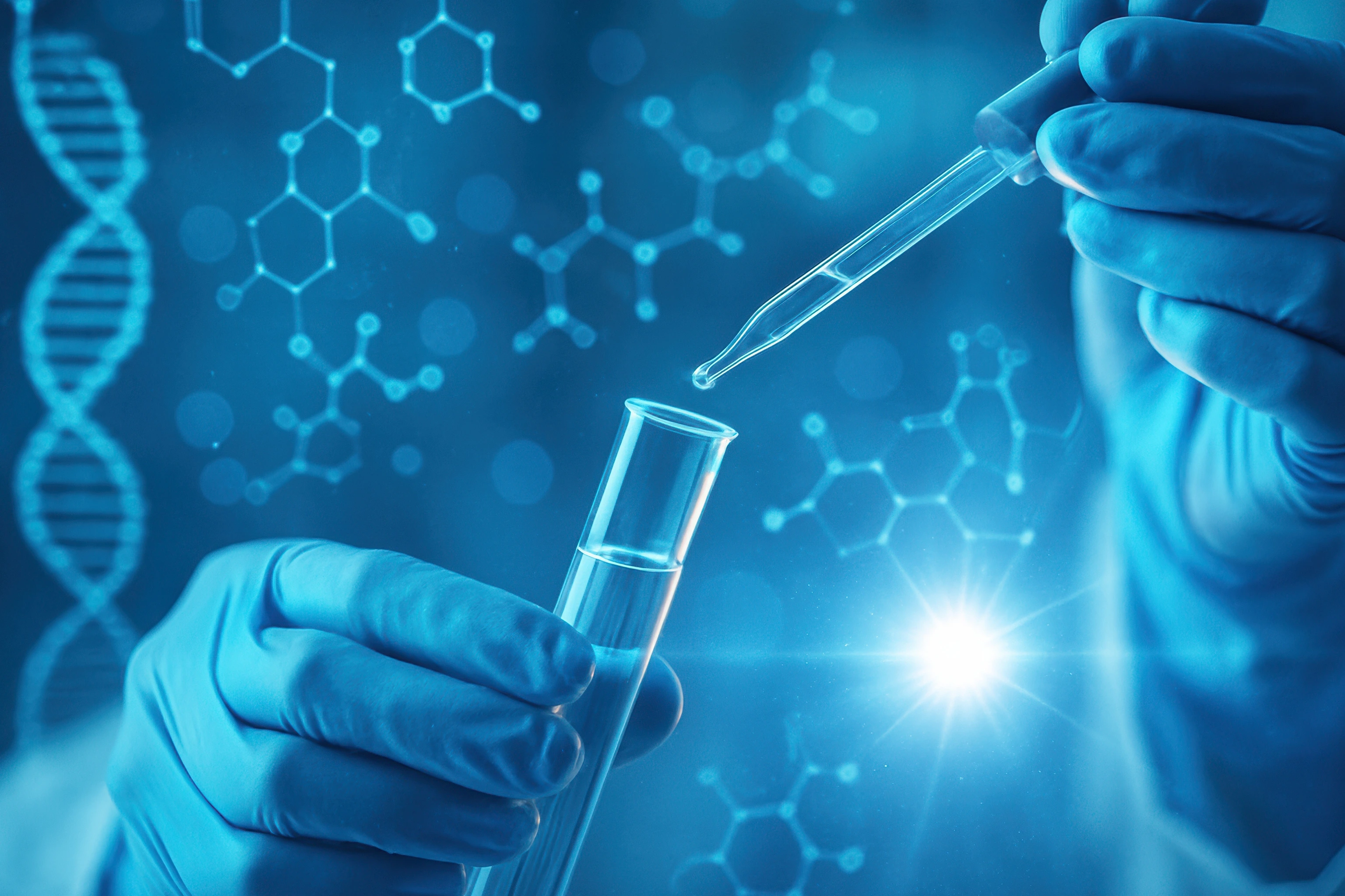 Scientific experiments with test tubes and pipettes