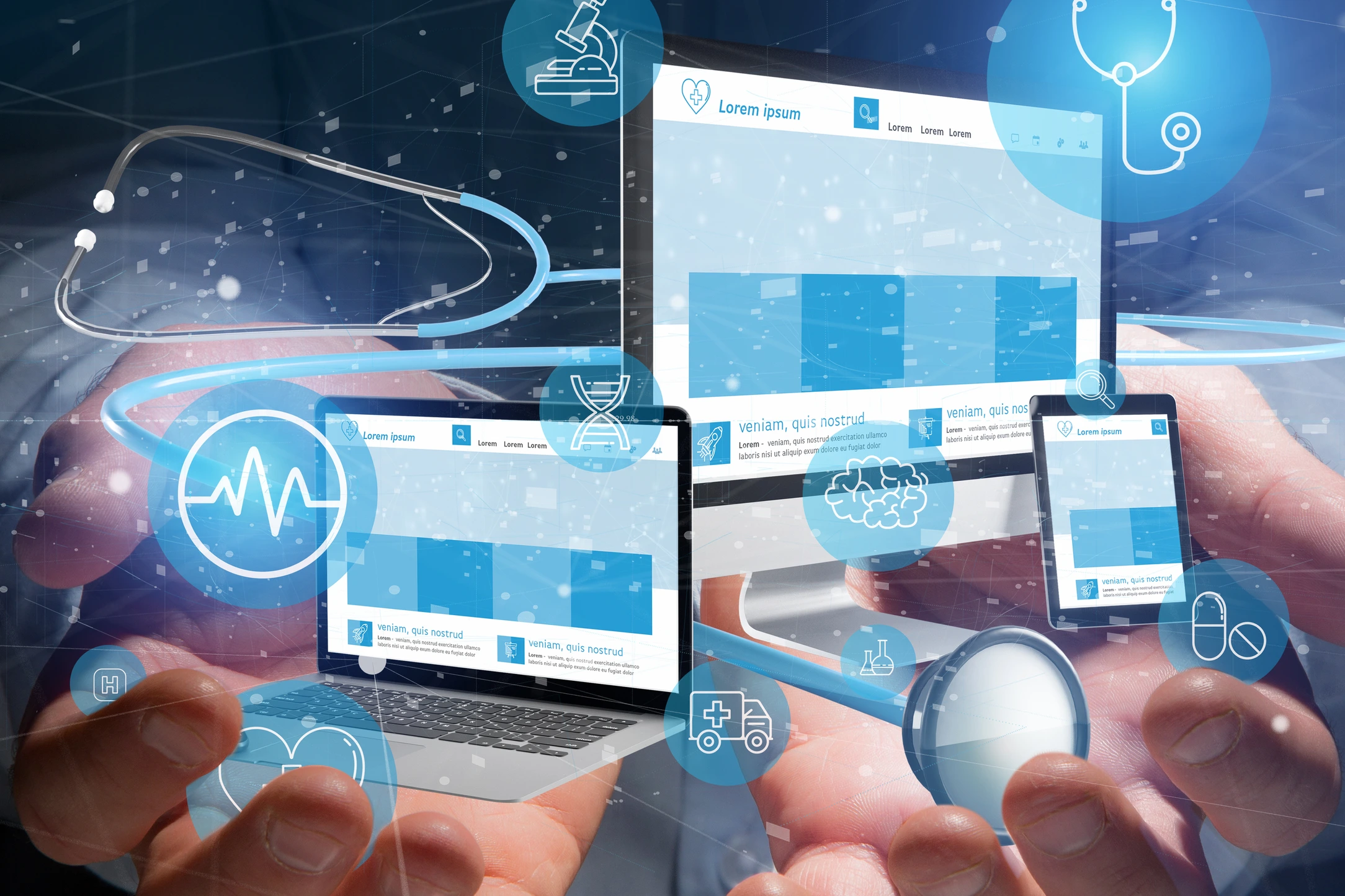 Businessman holding Devices