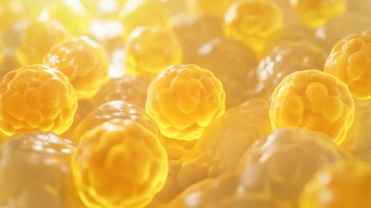 Adipocytes, lipocytes and fat cells, are the cells that primarily compose adipose tissue, close-up view of cells