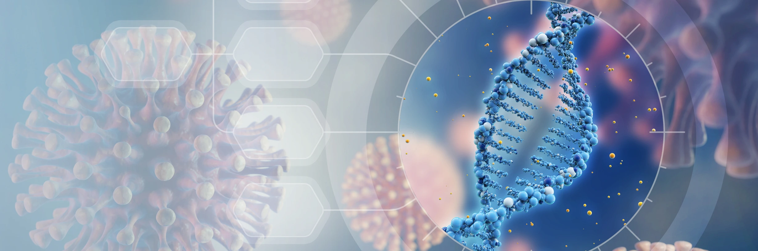 woman scientist analyzing the virus genome, concept background, 3d illustration