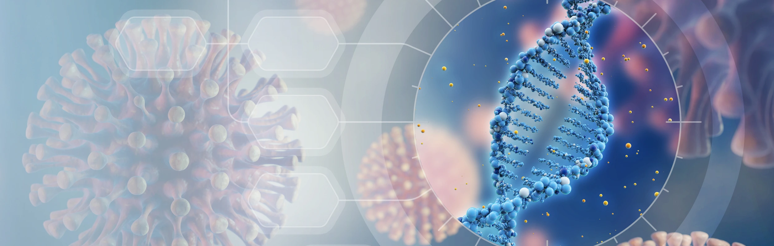 woman scientist analyzing the virus genome, concept background, 3d illustration