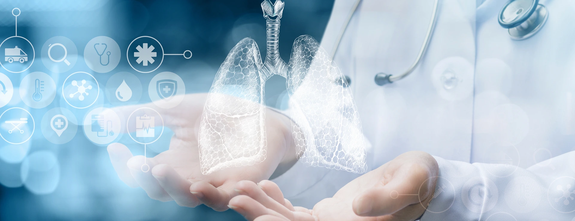 Medical worker shows human lungs .