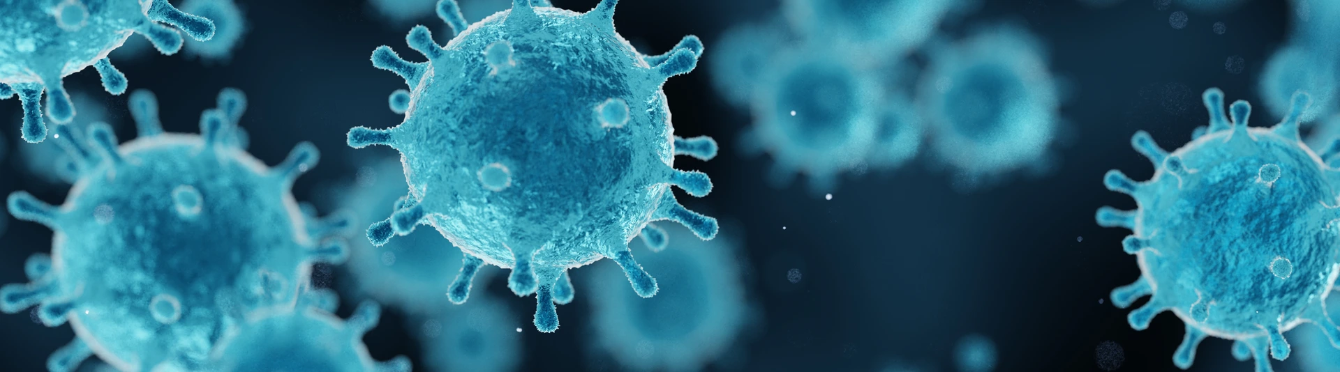 corona virus 2019-ncov flu outbreak, covid-19 3d banner illustration, microscopic view of floating influenza virus cells