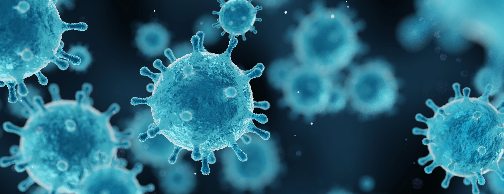 corona virus 2019-ncov flu outbreak, covid-19 3d banner illustration, microscopic view of floating influenza virus cells