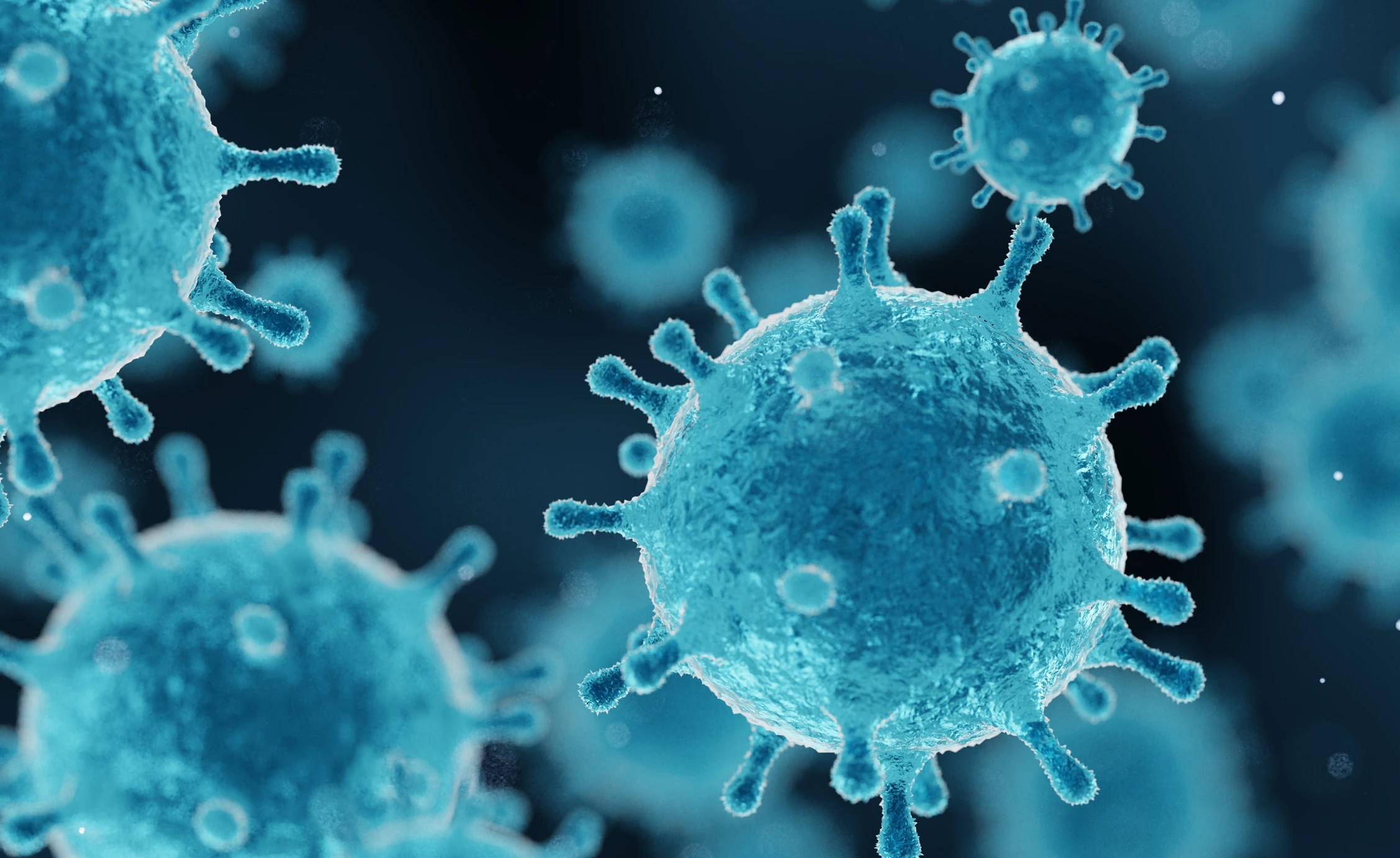 corona virus 2019-ncov flu outbreak, covid-19 3d banner illustration, microscopic view of floating influenza virus cells