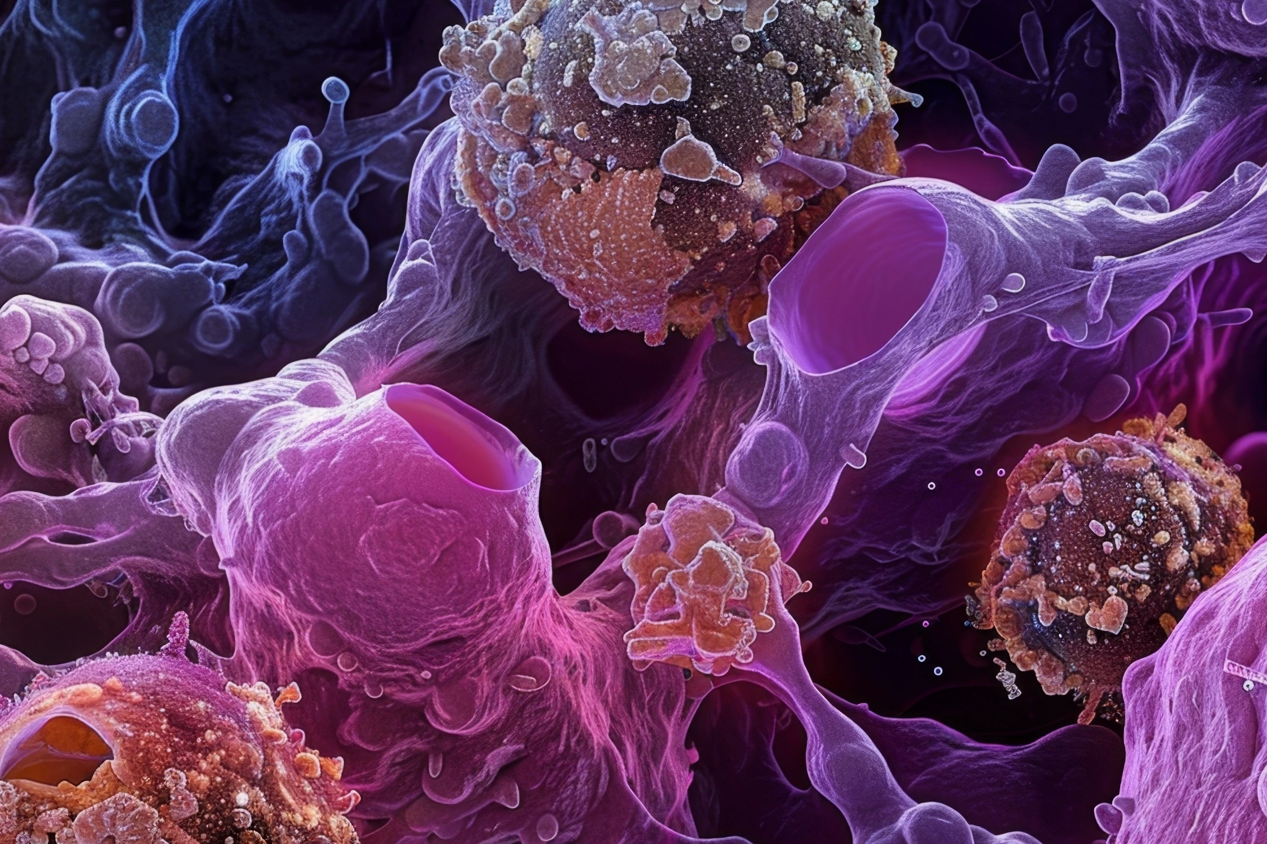 Electron micrograph of apoptotic cells showing the formation of membranebound apoptotic bodies a hallmark of programmed cell death